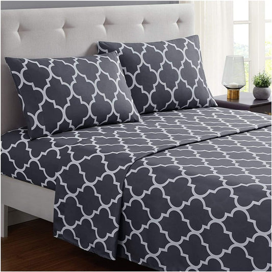 3 PCs Double Bed Sheet -Grey Geometric Bed Sheets Apricot   