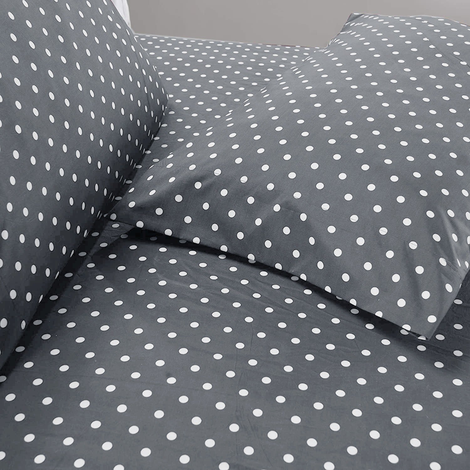 3 PCs Double Bed Sheet -Grey Polka Bed Sheets Apricot   