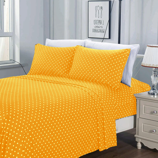 3 PCs Double Bed Sheet -Mustard Polka Bed Sheets Apricot   