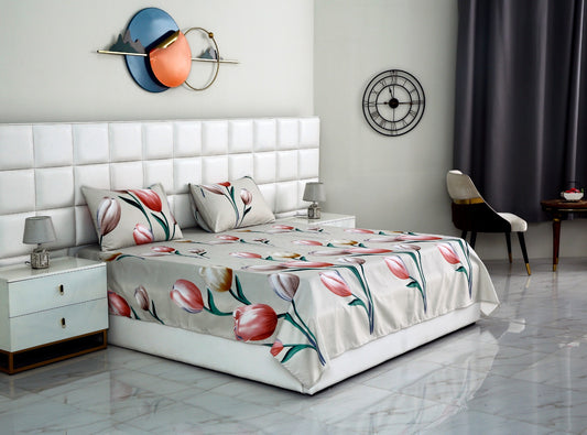 3 PCs Double Bed Sheet -Tulip Bed Sheets Apricot   