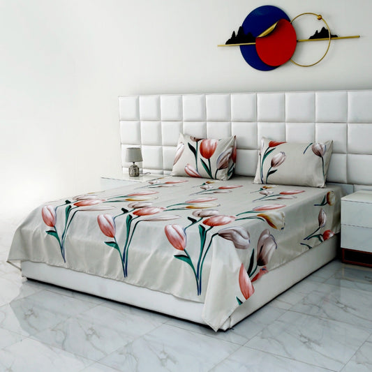 3 PCs Double Bed Sheet-Tulip Bed Sheets Apricot