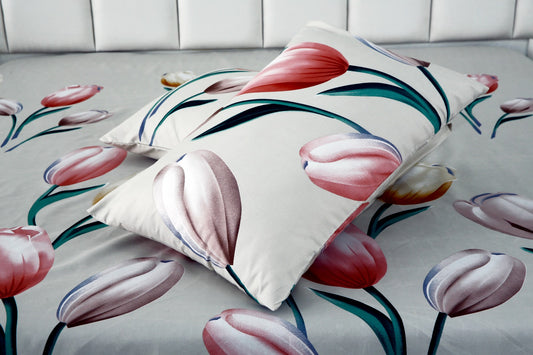 2Pcs Single Bed Sheet- Tulip single bed sheet Apricot