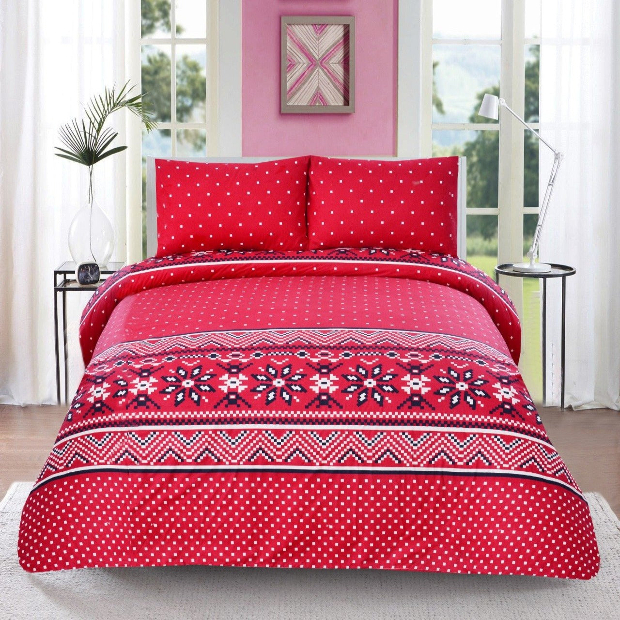 3 PCs Queen Quilt Cover-AP0547 Red Bed Sheets Apricot   