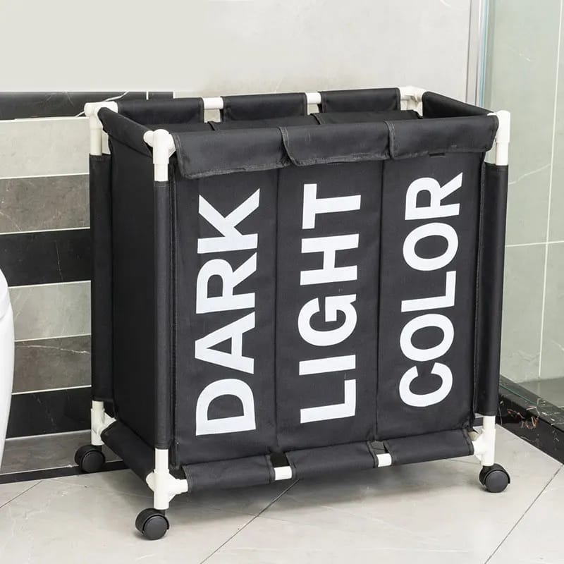 3 Portions Cart Laundry Basket  Apricot Black  