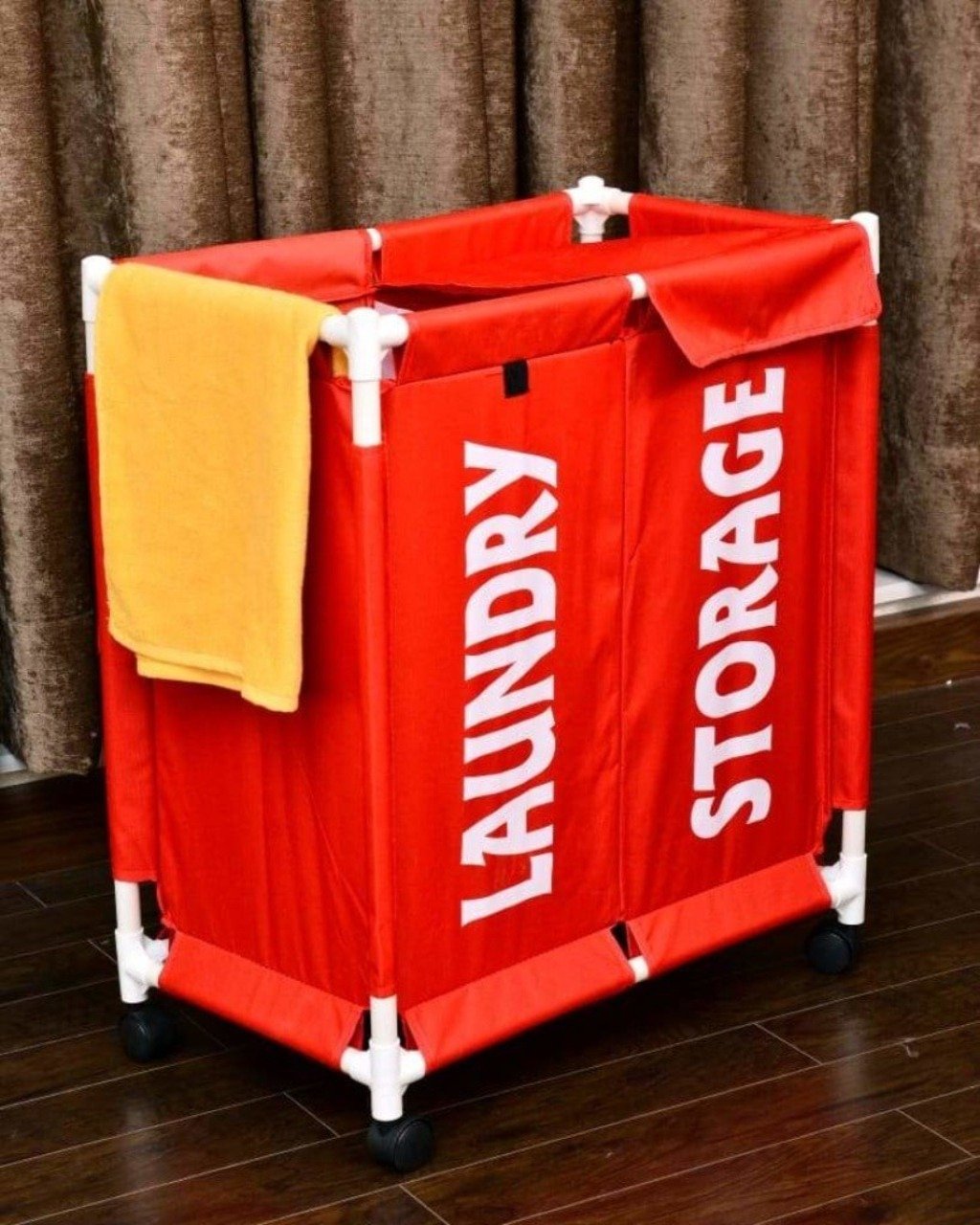 3 Portions Cart Laundry Basket  Apricot Red  