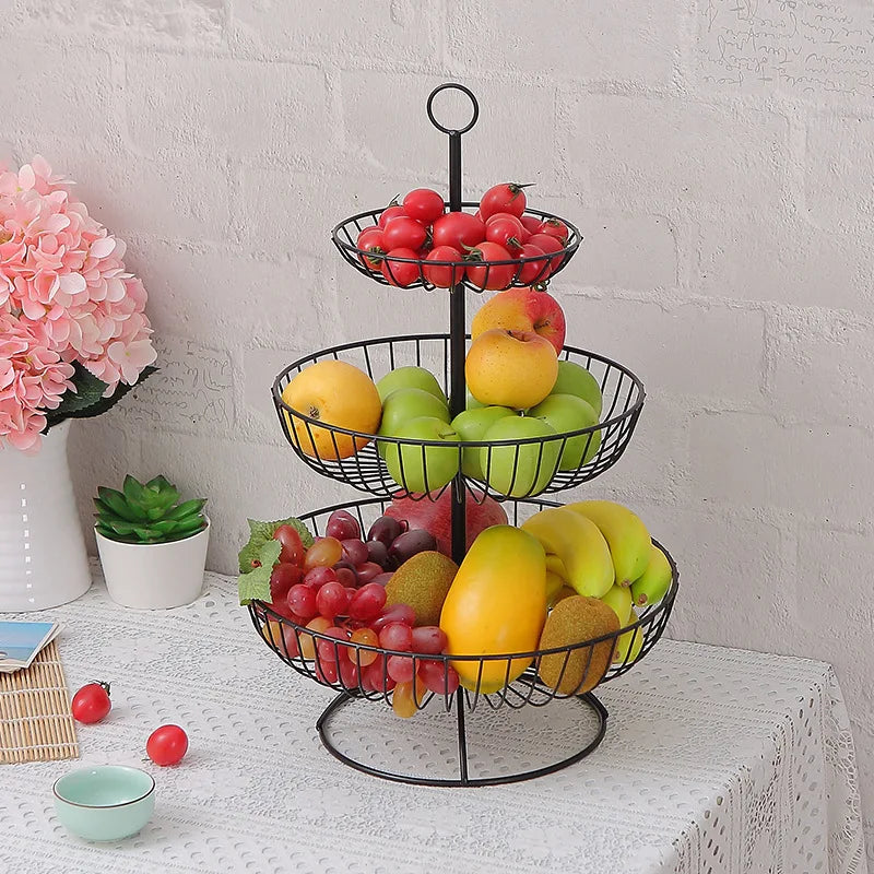 3 Tier Metal Fruit Storage Basket-Black(SA2405-08) Fruit Baskets Apricot   