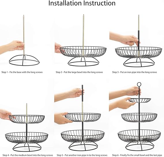 3 Tier Metal Fruit Storage Basket-Black(SA2405-08) Fruit Baskets Apricot   