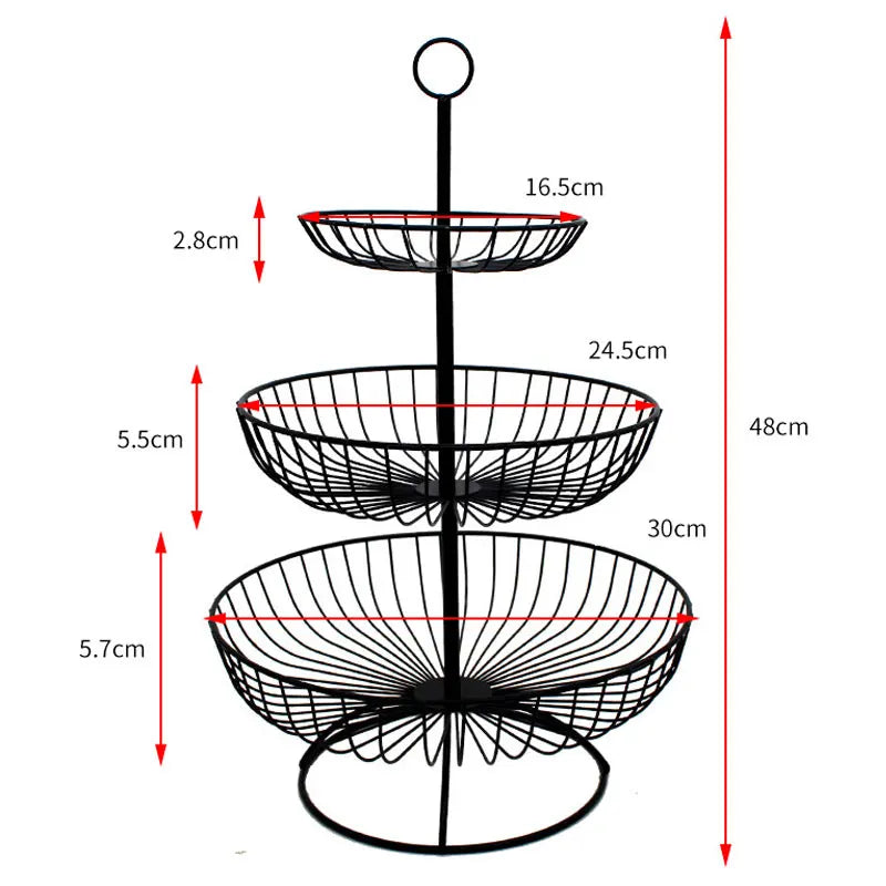 3 Tier Metal Fruit Storage Basket-Black(SA2405-08) Fruit Baskets Apricot   