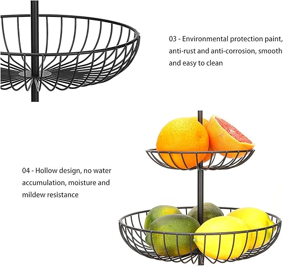 3 Tier Metal Fruit Storage Basket-Black(SA2405-08) Fruit Baskets Apricot   