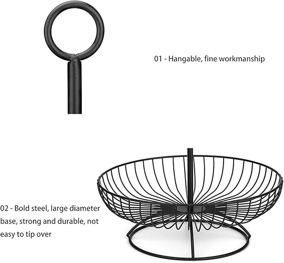 3 Tier Metal Fruit Storage Basket-Black(SA2405-08) Fruit Baskets Apricot   