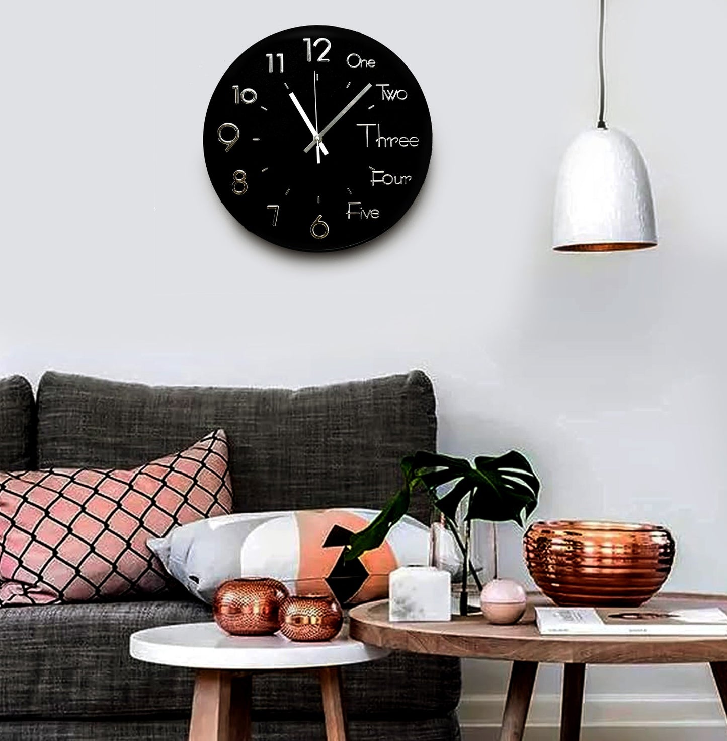 30 Cm Wall Clock-Alpha Digit Black Clock Apricot   