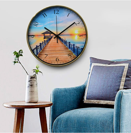 30 Cm Wall Clock-Beach Bridge Clock Apricot   