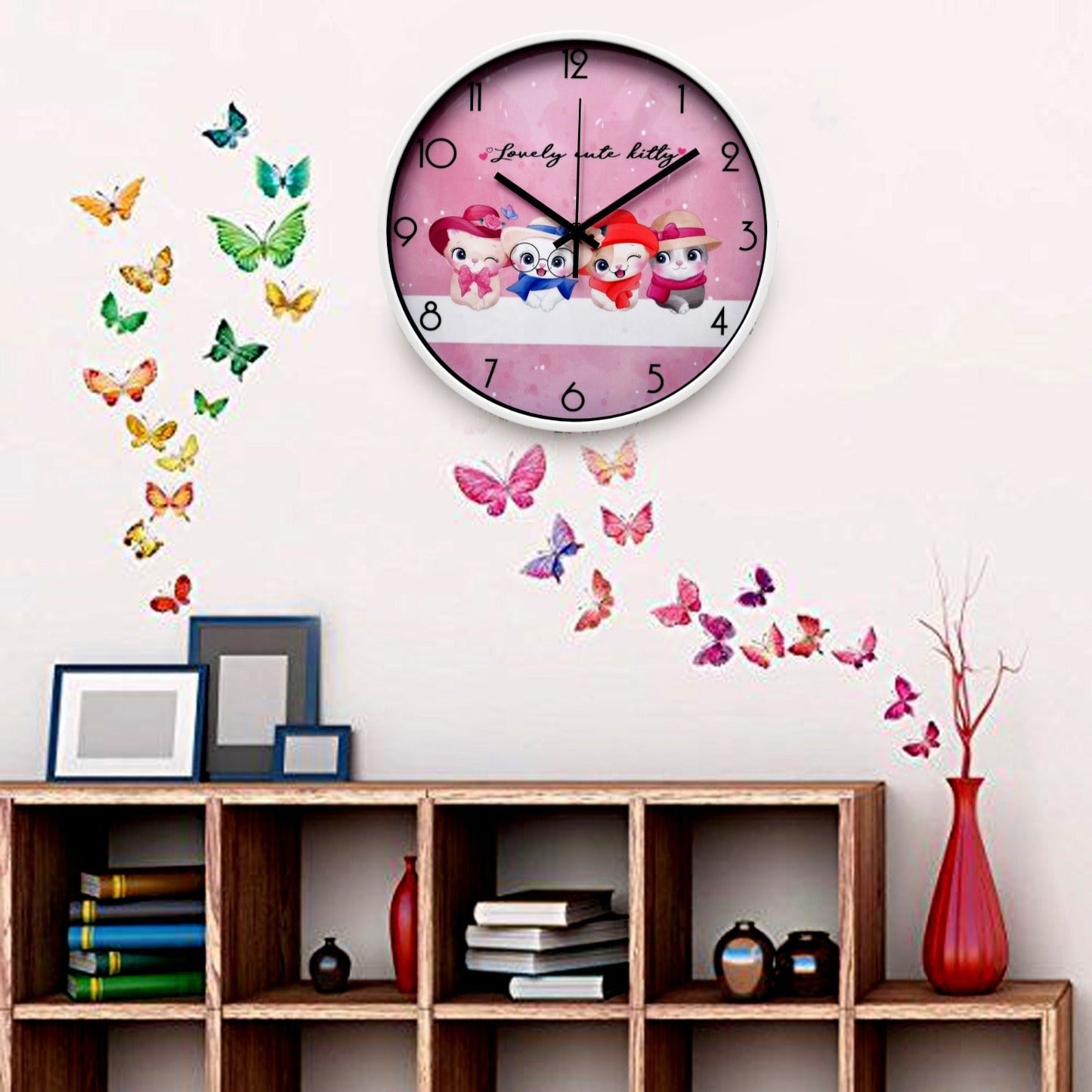 30 Cm Wall Clock- Cute Kitty Clock Apricot   