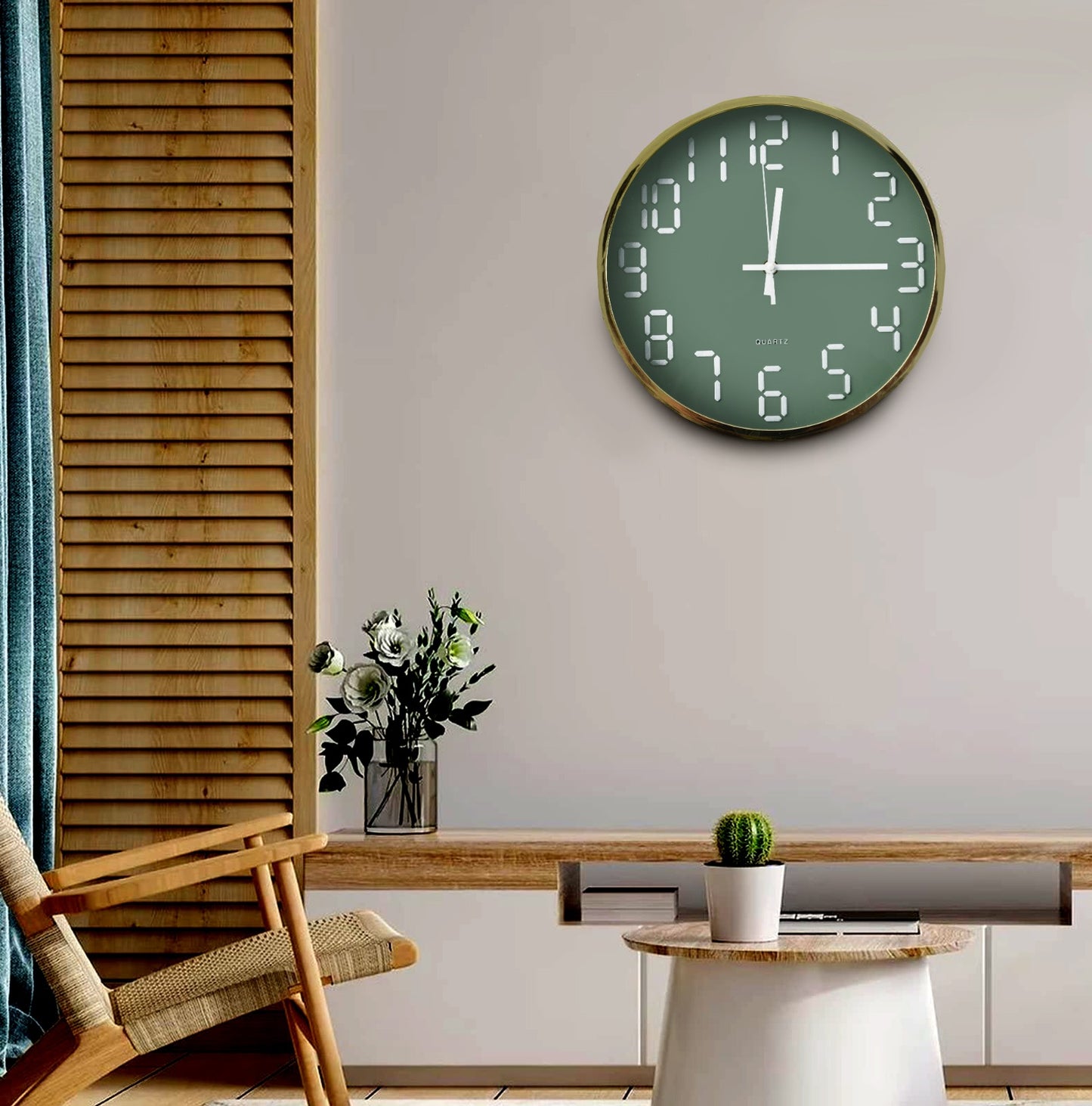 30 Cm Wall Clock-Embosed(5353) Digits Green Clock Apricot   