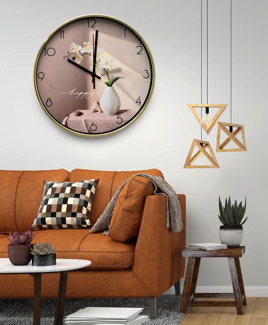 30 Cm Wall Clock SA23-19-Plant Vase Clock Apricot   