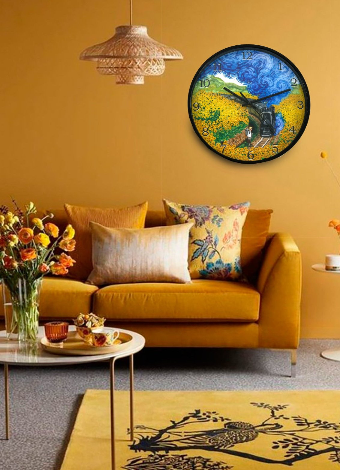 30 Cm Wall Clock Van Gogh-Train Clock Apricot   