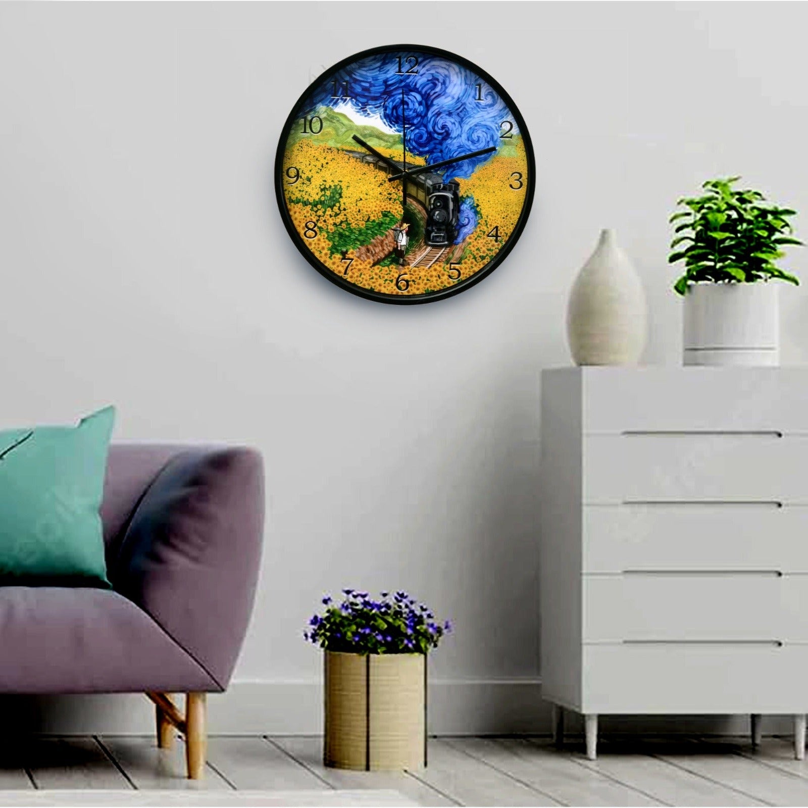 30 Cm Wall Clock Van Gogh-Train Through The Field(5353) Clock Apricot   