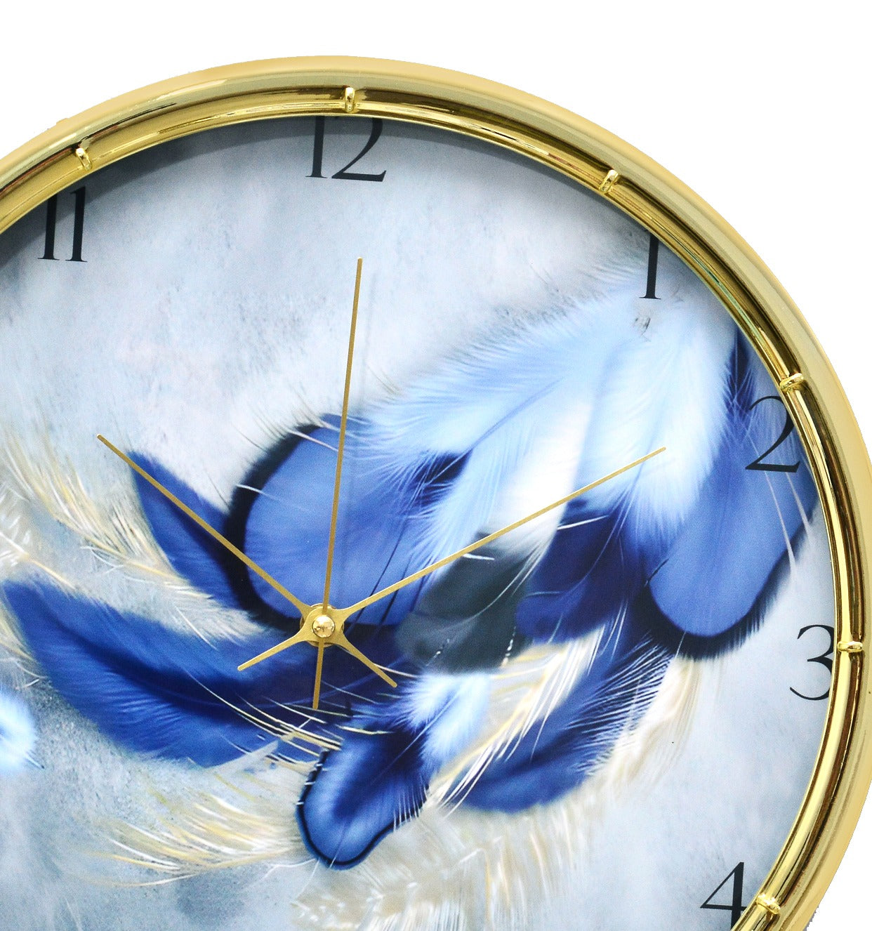 35 Cm Wall Clock-Blue Feathers Clock Apricot   