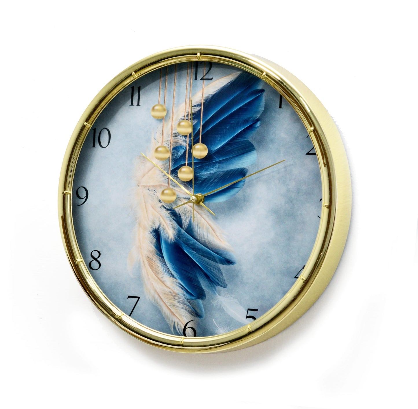 35 Cm Wall Clock-Blue Feathers Clock Apricot   