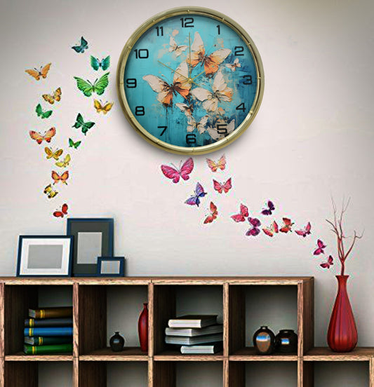 35 Cm Wall Clock-Multi Butterflies Clock Apricot   