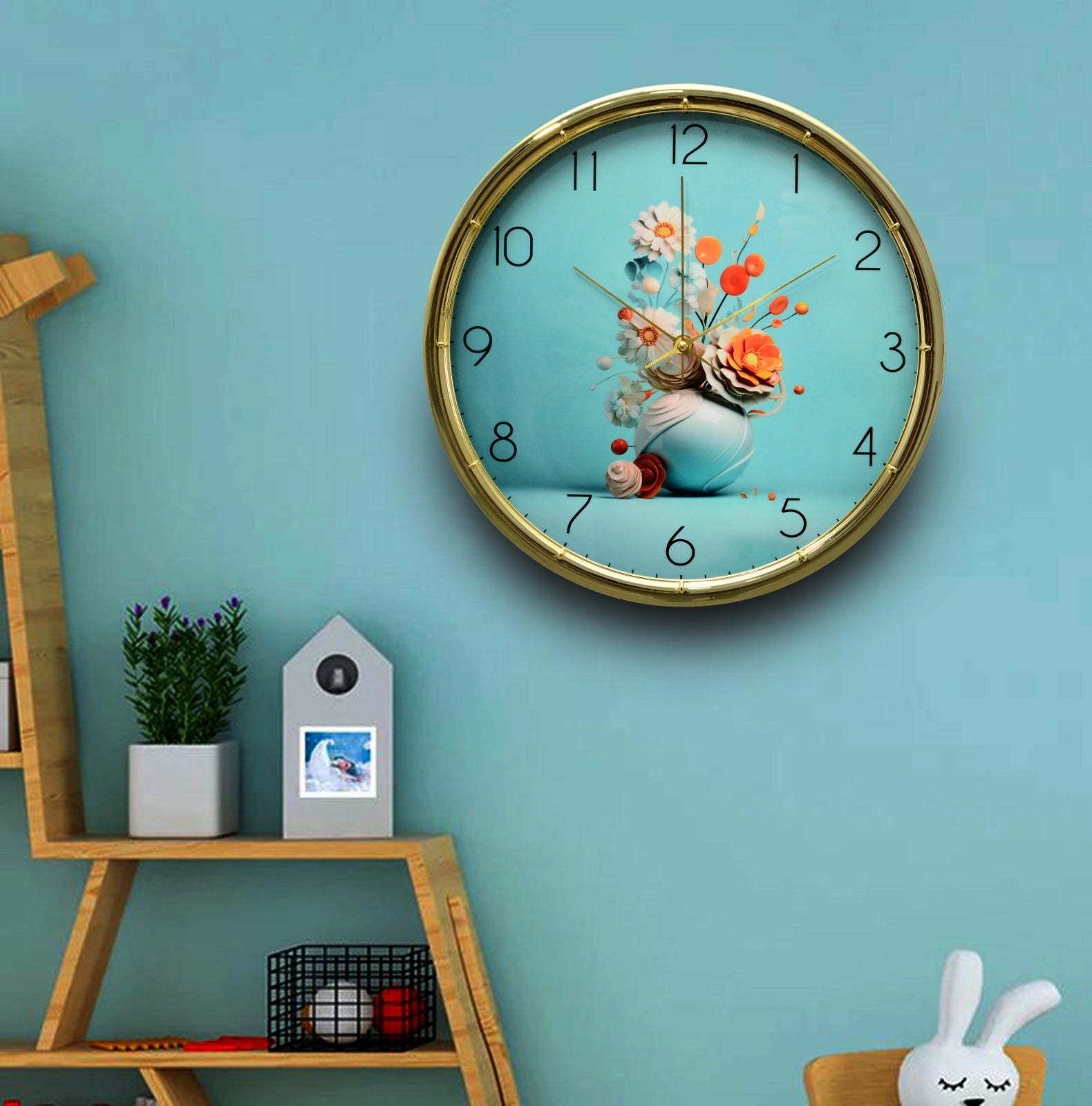 35 Cm Wall Clock SA-23-17-Flowers Bunch Clock Apricot   