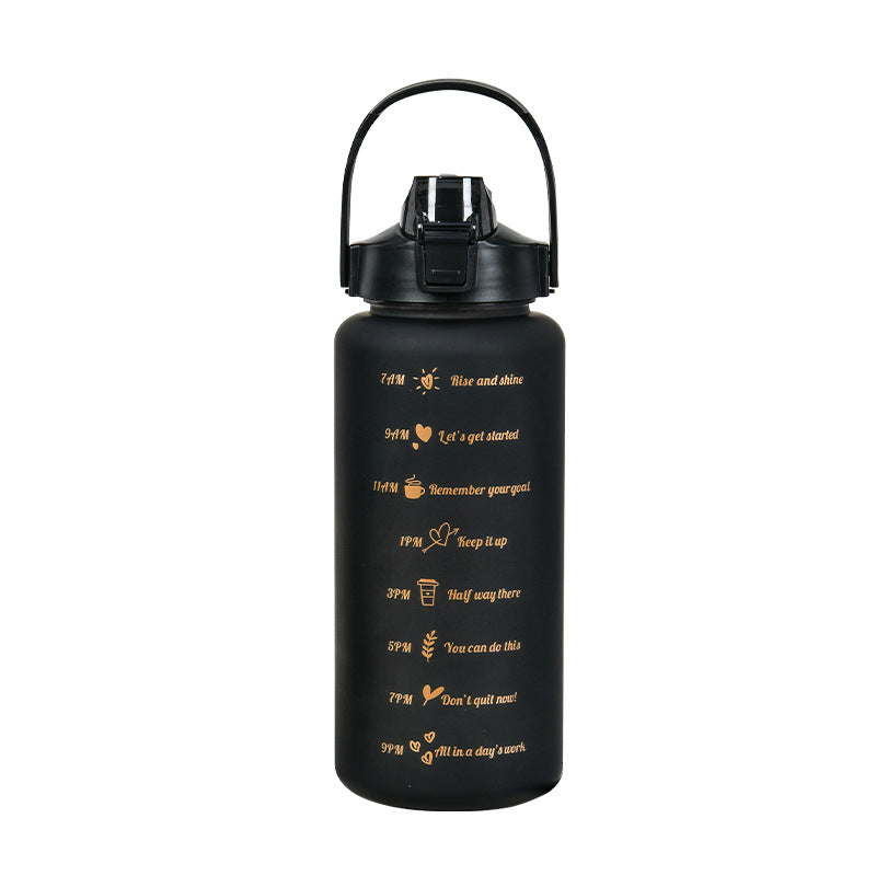 3PCS Water Bottle with Two Straws-5575Black Matte  Apricot   