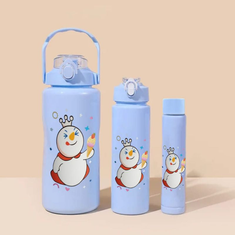 3PCS Water Bottle with Two Straws5595-15121(Blue)  Apricot   