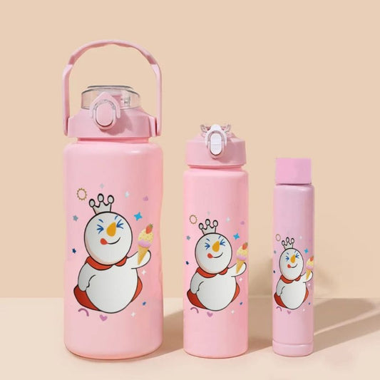 3PCS Water Bottle with Two Straws5597-15121(Pink)  Apricot   