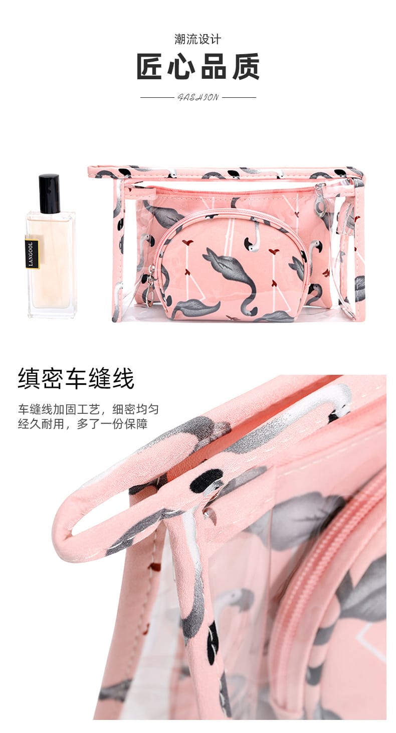 3Pcs Waterproof Portable Makeup Organizer Bag-Flamingo(SA2405-112) Cosmetic Organizer Apricot   