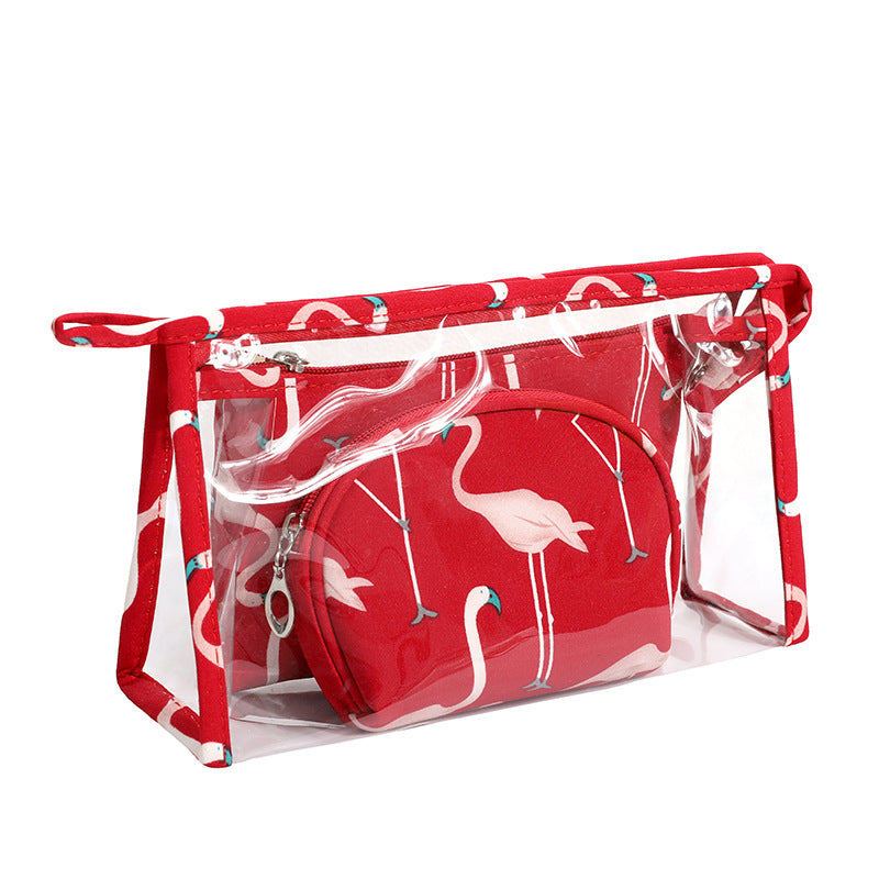 3Pcs Waterproof Portable Makeup Organizer Bag-Flamingo(SA2405-112) Cosmetic Pouches Apricot Red