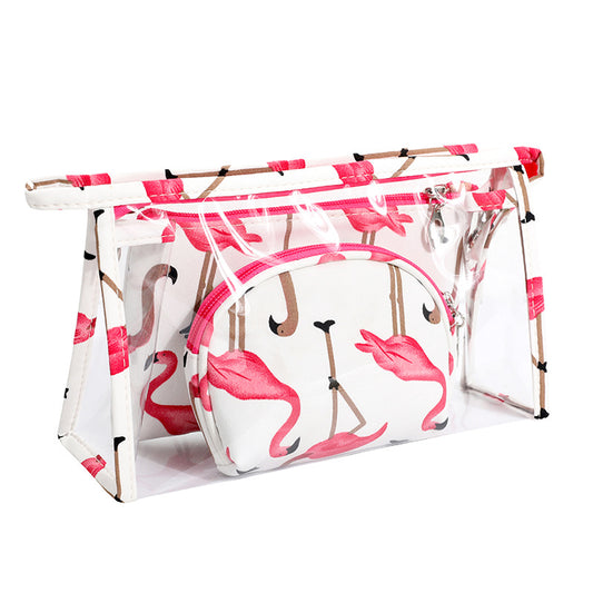 3Pcs Waterproof Portable Makeup Organizer Bag-Flamingo(SA2405-112) Cosmetic Organizer Apricot White  