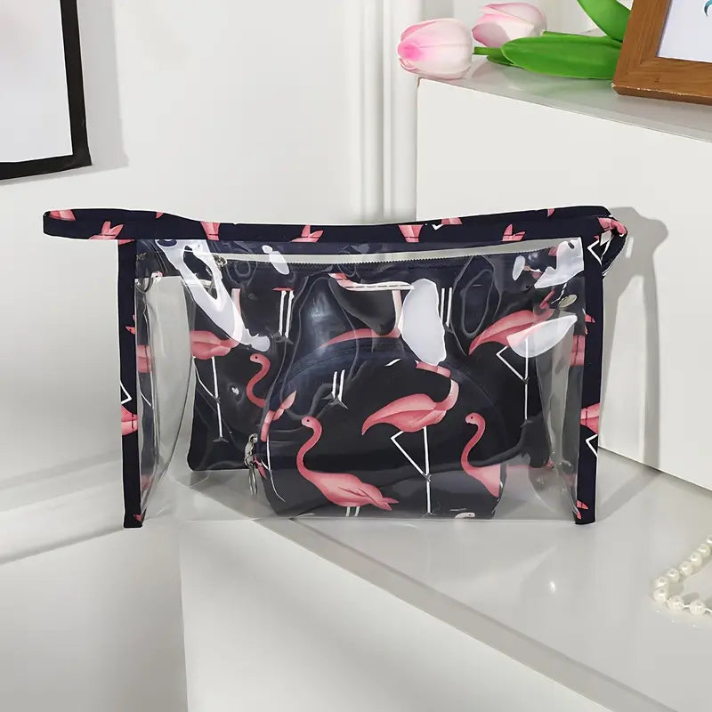 3Pcs Waterproof Portable Makeup Organizer Bag-Flamingo(SA2405-112) Cosmetic Organizer Apricot   