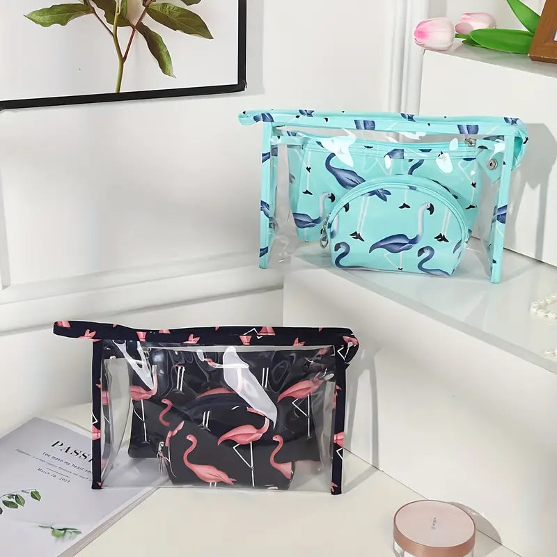 3Pcs Waterproof Portable Makeup Organizer Bag-Flamingo(SA2405-112) Cosmetic Organizer Apricot   