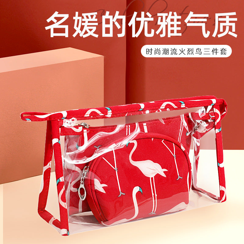 3Pcs Waterproof Portable Makeup Organizer Bag-Flamingo(SA2405-112) Cosmetic Organizer Apricot   