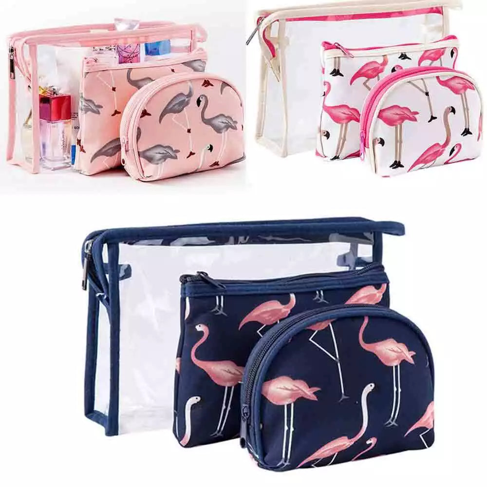 3Pcs Waterproof Portable Makeup Organizer Bag-Flamingo(SA2405-112) Cosmetic Organizer Apricot   