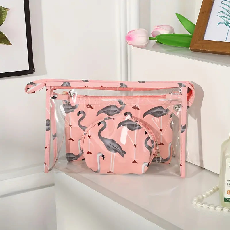 3Pcs Waterproof Portable Makeup Organizer Bag-Flamingo(SA2405-112) Cosmetic Organizer Apricot   