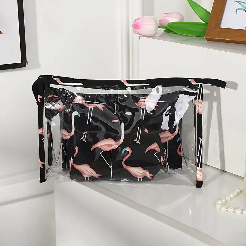 3Pcs Waterproof Portable Makeup Organizer Bag-Flamingo(SA2405-112) Cosmetic Organizer Apricot   