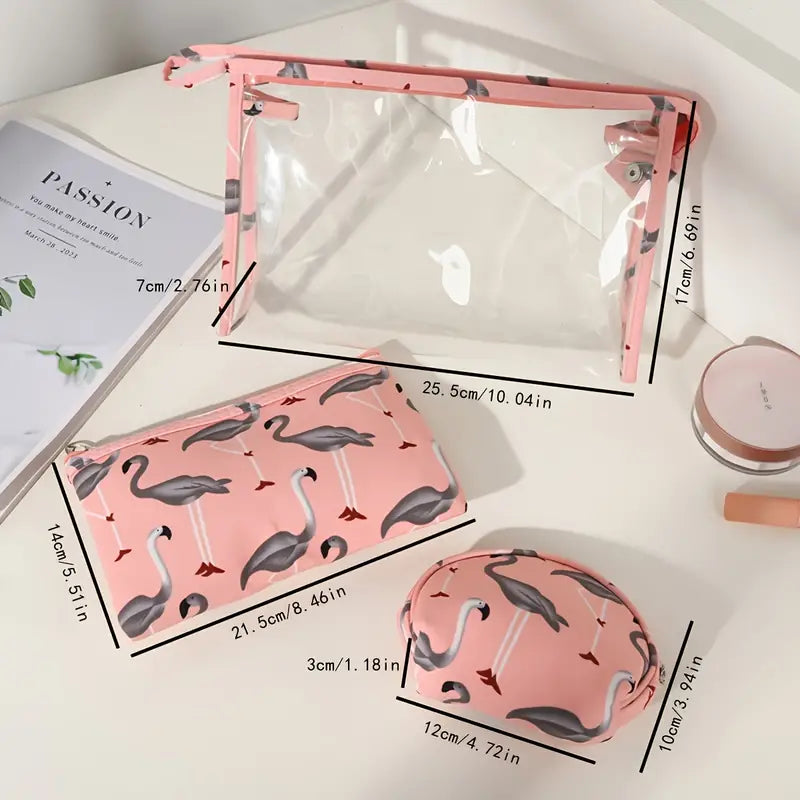 3Pcs Waterproof Portable Makeup Organizer Bag-Flamingo(SA2405-112) Cosmetic Organizer Apricot   