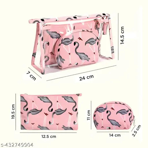 3Pcs Waterproof Portable Makeup Organizer Bag-Flamingo(SA2405-112) Cosmetic Organizer Apricot   