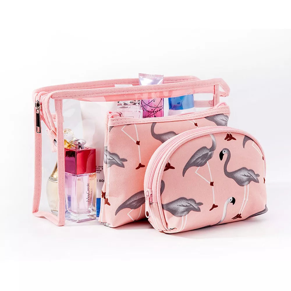 3Pcs Waterproof Portable Makeup Organizer Bag-Flamingo(SA2405-112) Cosmetic Organizer Apricot   