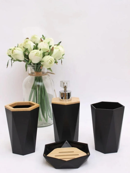 4 PCs Bath Accessories Set-(5342)Black Triangle Bathroom Accessory Sets Apricot   