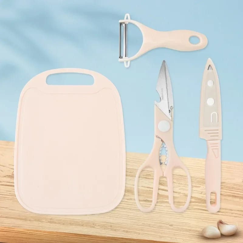 4 PCs Cutting Board With Knife Set(5299)-Pink  Apricot   