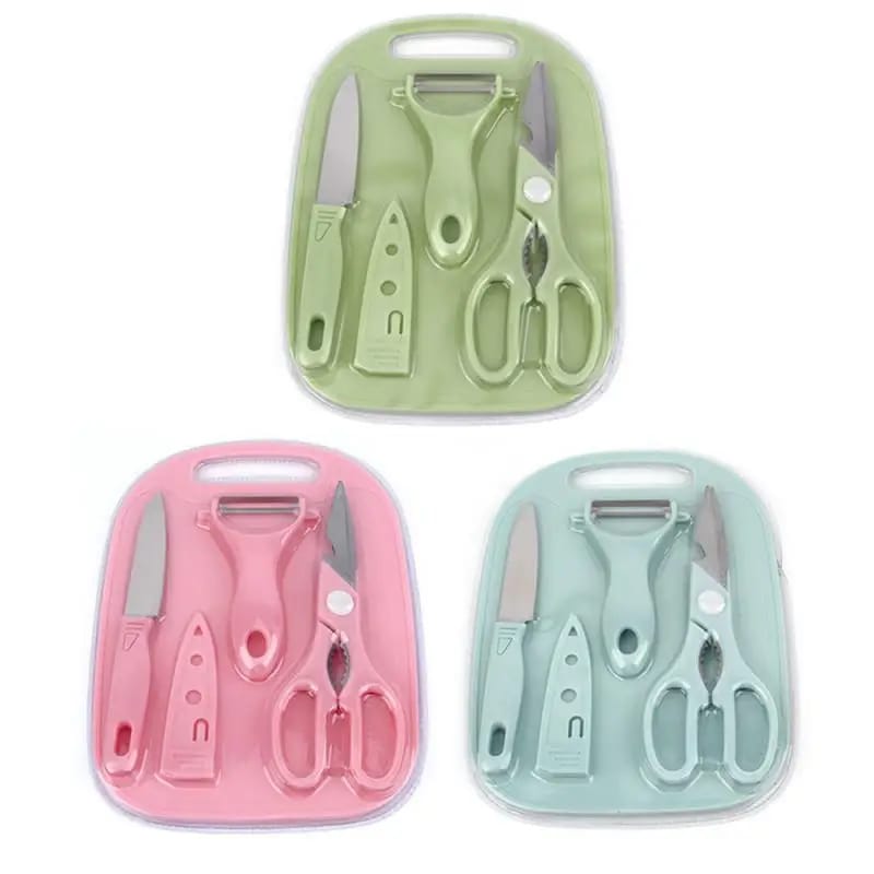 4 PCs Cutting Board With Knife Set(5299)-Pink  Apricot   