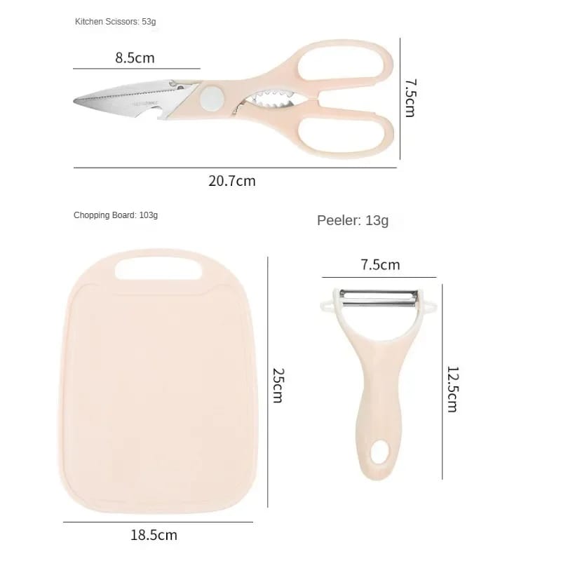 4 PCs Cutting Board With Knife Set(5299)-Pink  Apricot   