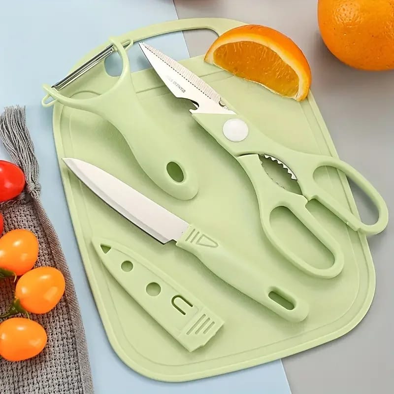 4 PCs Cutting Board With Knife Set(5299)-Pink  Apricot   