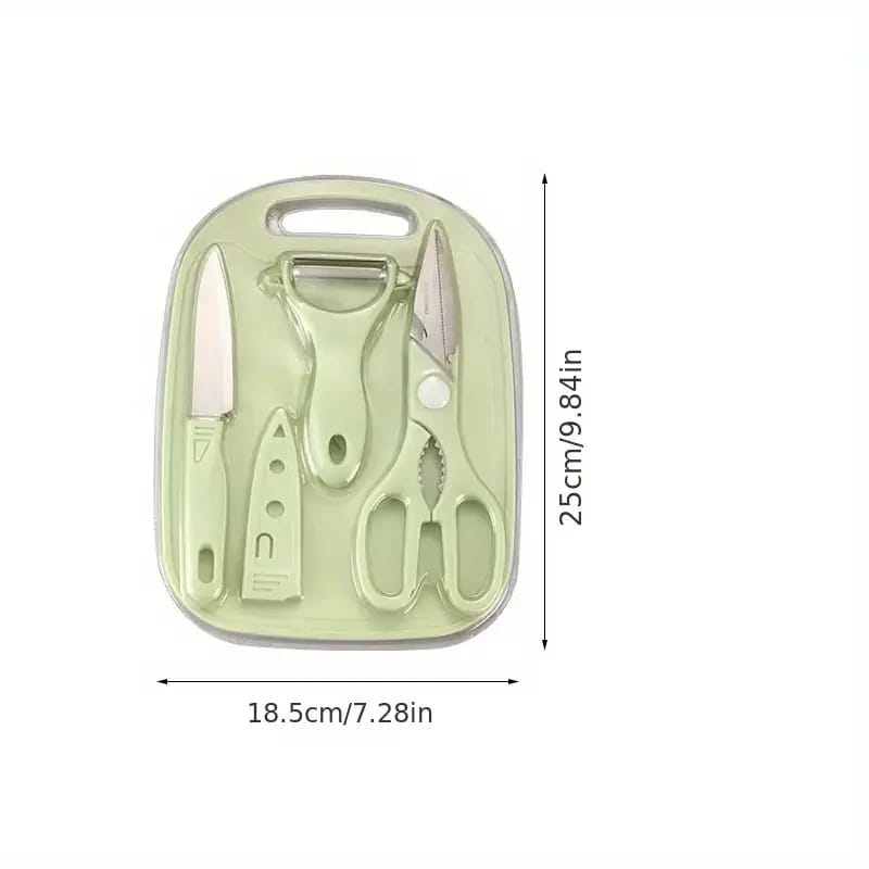 4 PCs Cutting Board With Knife Set(5717)-Green  Apricot   