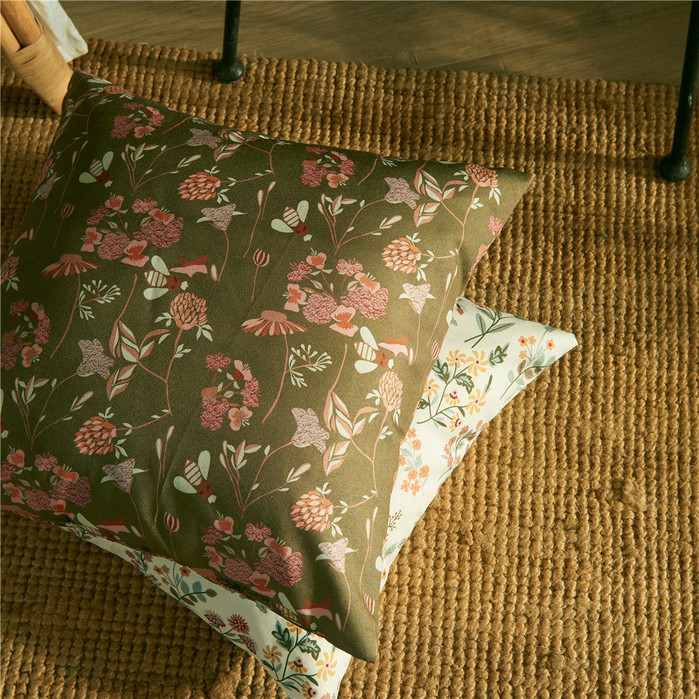 4 PCs Digital Printed Cotton Cushions-Botanicals cushions Apricot   