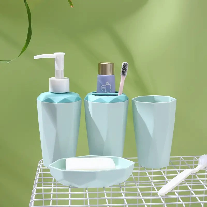 4 PCs PVC Bath Accessories Set-(2583)Green Bathroom Accessory Sets Apricot   