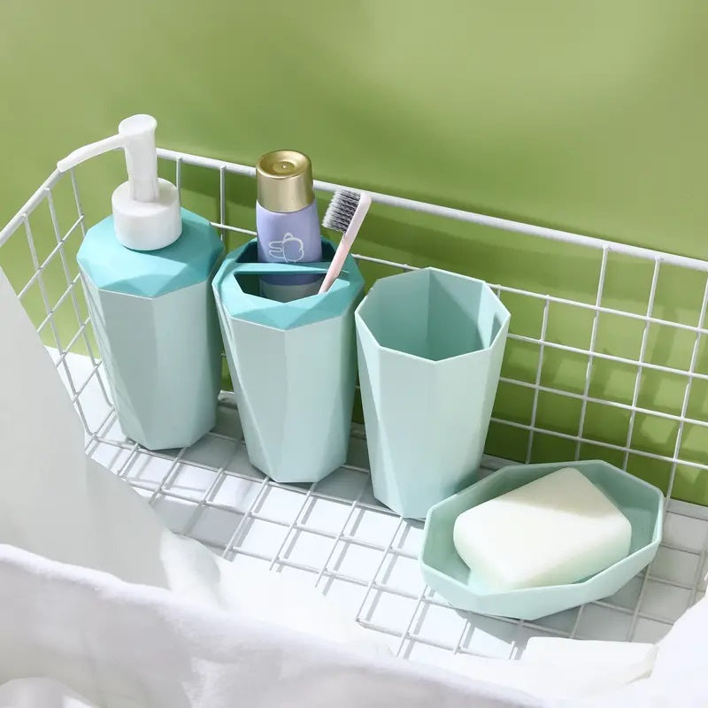 4 PCs PVC Bath Accessories Set-(2583)Green Bathroom Accessory Sets Apricot   