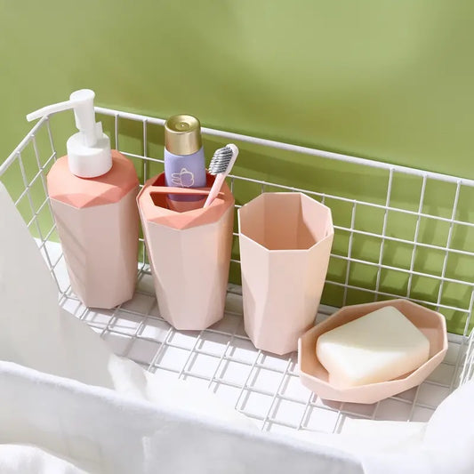 4 PCs PVC Bath Accessories Set-(2583)Peach Bathroom Accessory Sets Apricot   